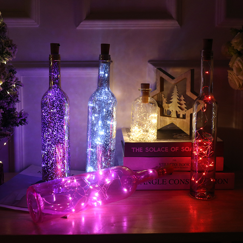 LED String Lights Copper Wire Cork Wine Bottle 