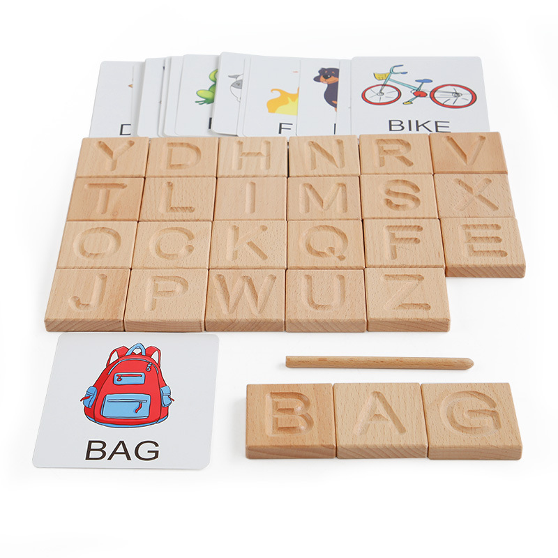 wood Alphabet Cards Stylus Pen 